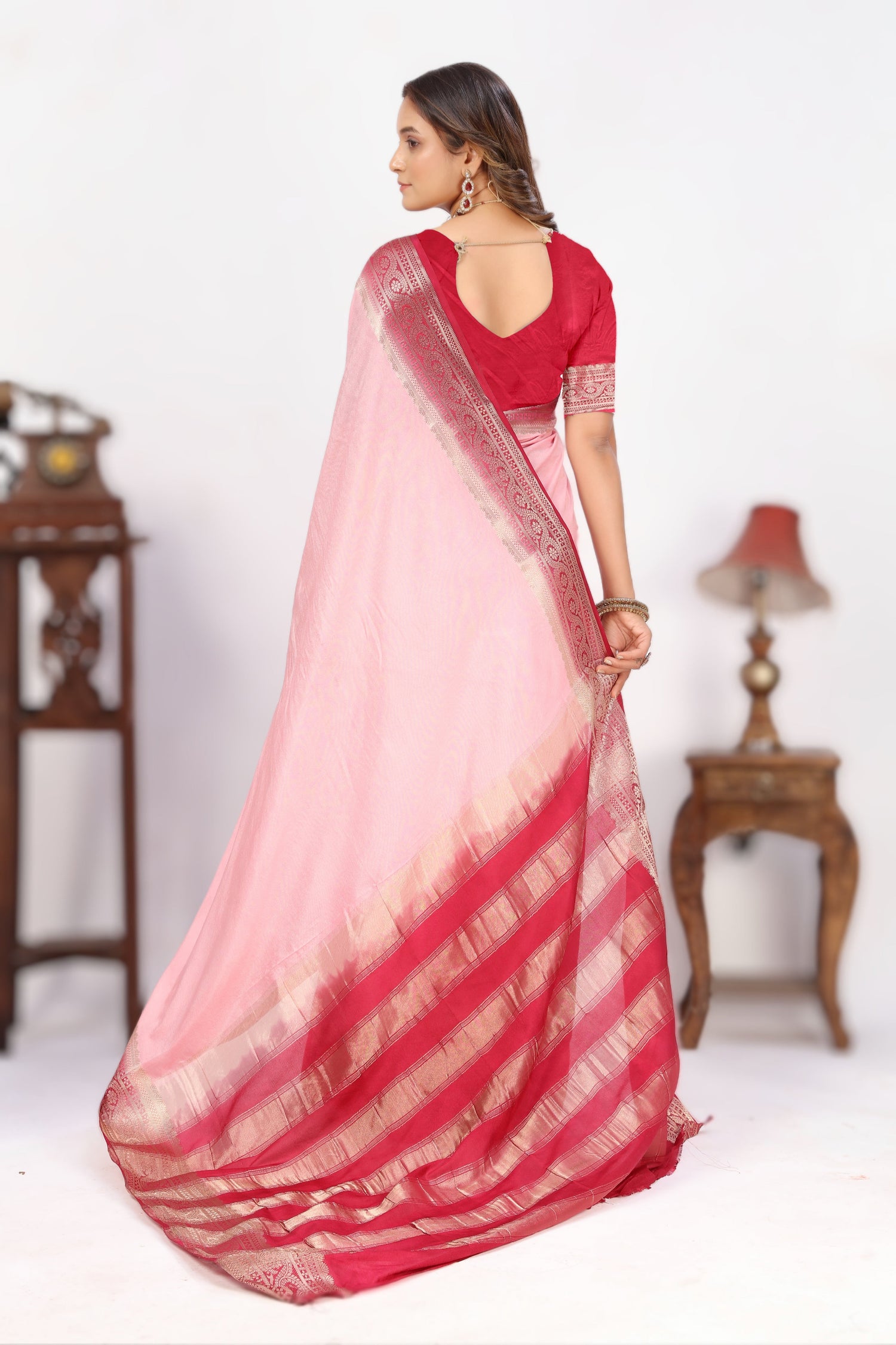 Glossy Finish Traditional Mysore Crepe Saree