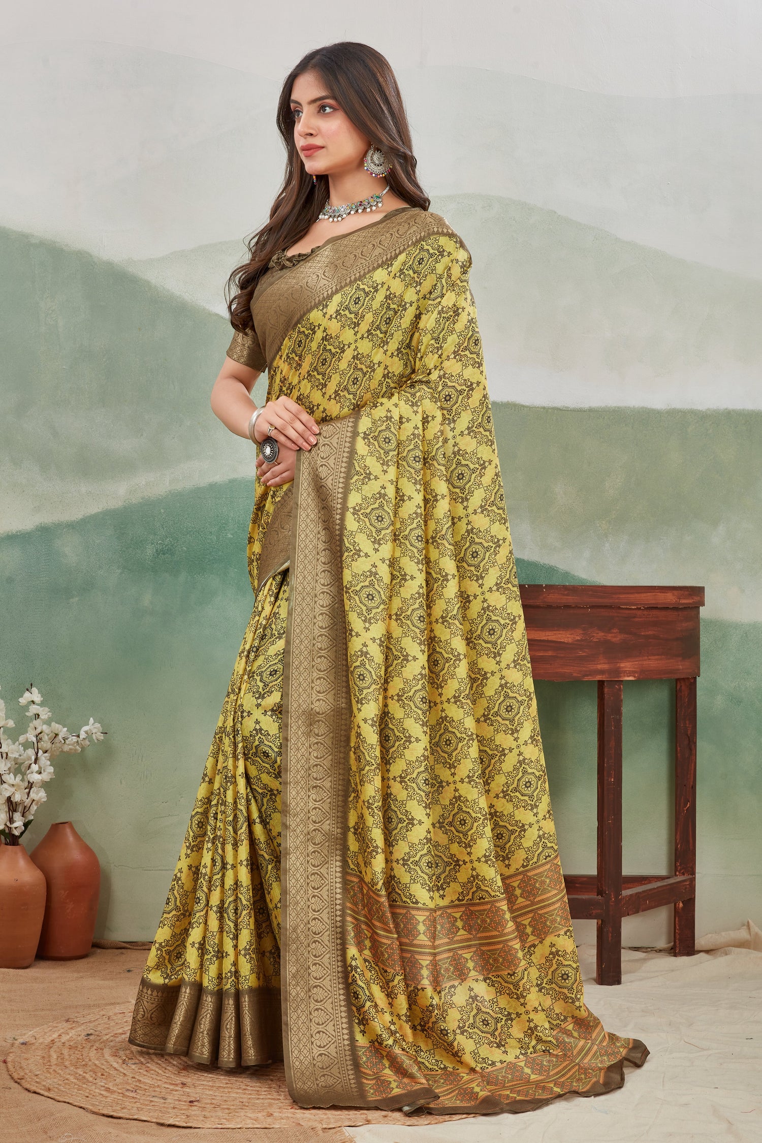 Eco Friendly Viscose Khadi Saree With Batik Inspired Digital Print