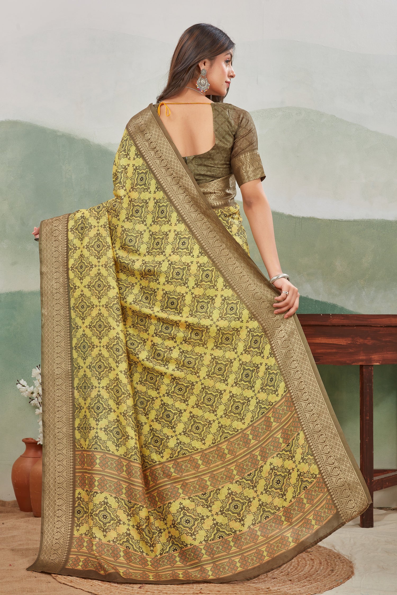 Eco Friendly Viscose Khadi Saree With Batik Inspired Digital Print