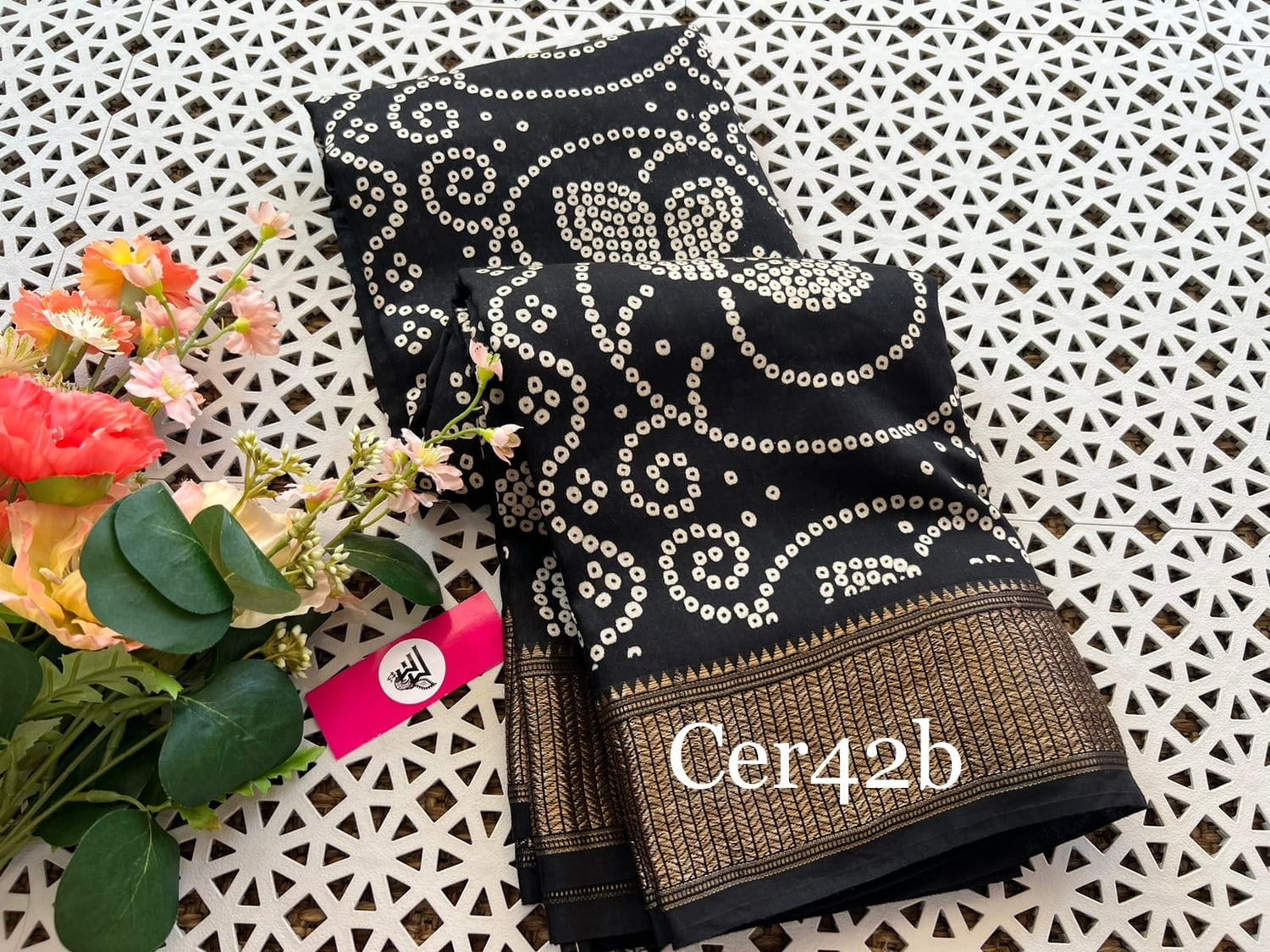 Elegant Black Bandhani Dot Print Soft Silk Saree For Festive Wear