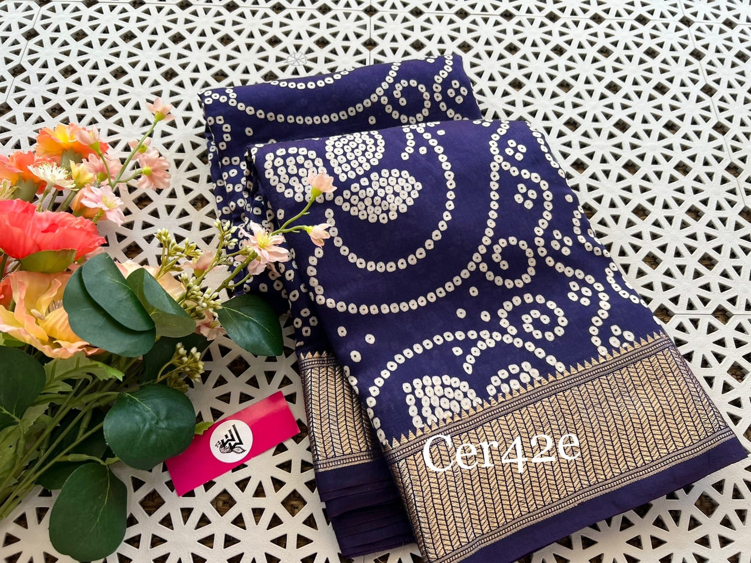 Soft Silk Blue Saree With Traditional Bandhej Single Dot Pattern