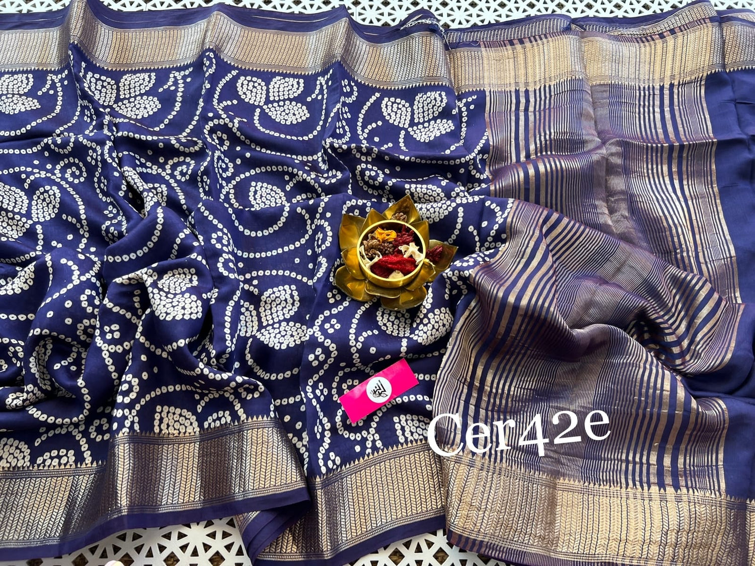 Soft Silk Blue Saree With Traditional Bandhej Single Dot Pattern