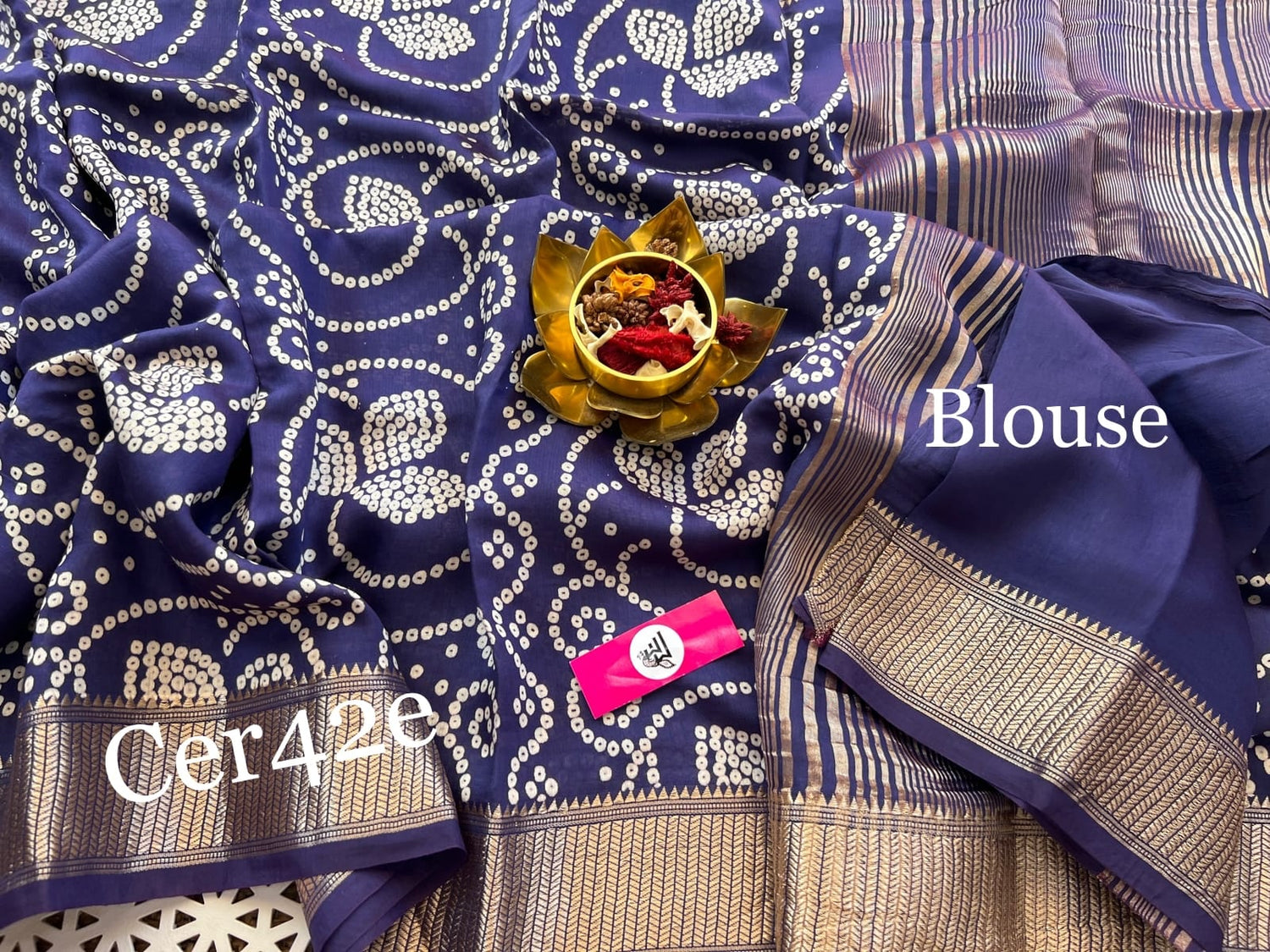Soft Silk Blue Saree With Traditional Bandhej Single Dot Pattern