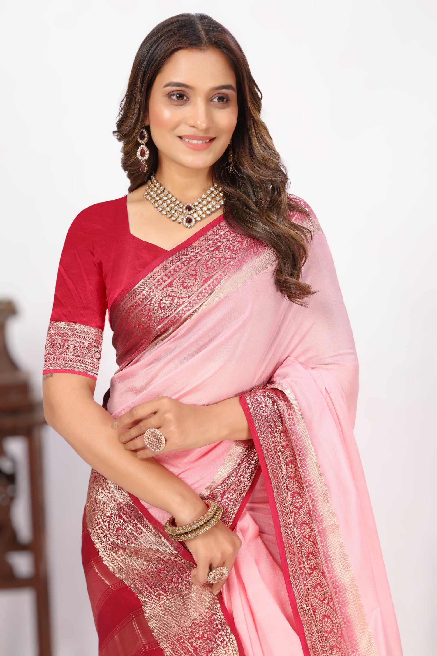 Glossy Finish Traditional Mysore Crepe Saree