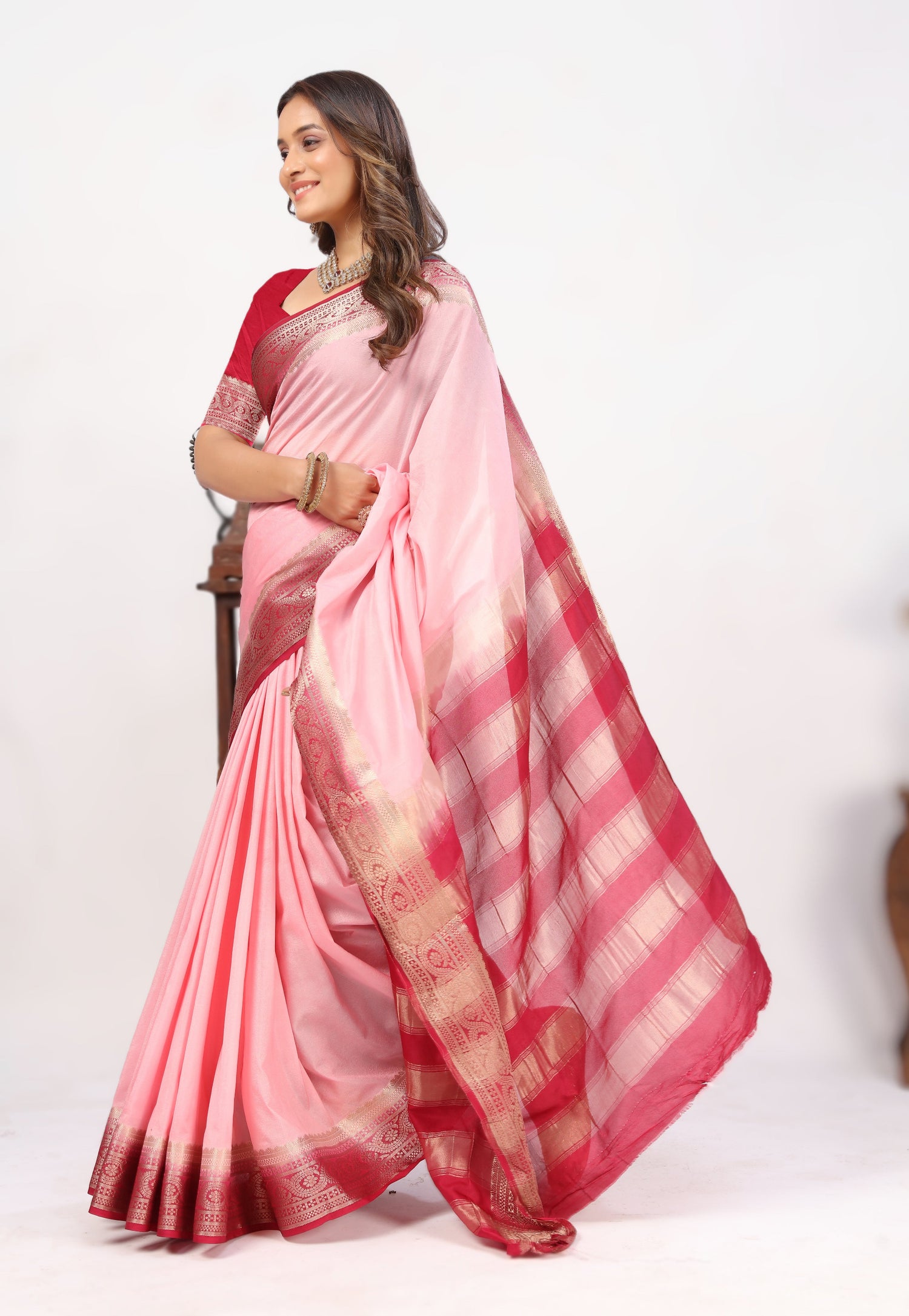 Glossy Finish Traditional Mysore Crepe Saree