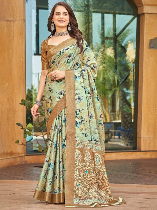 Graceful Brown Art Silk Saree Soft Pattu Print For Ceremonial Occasions