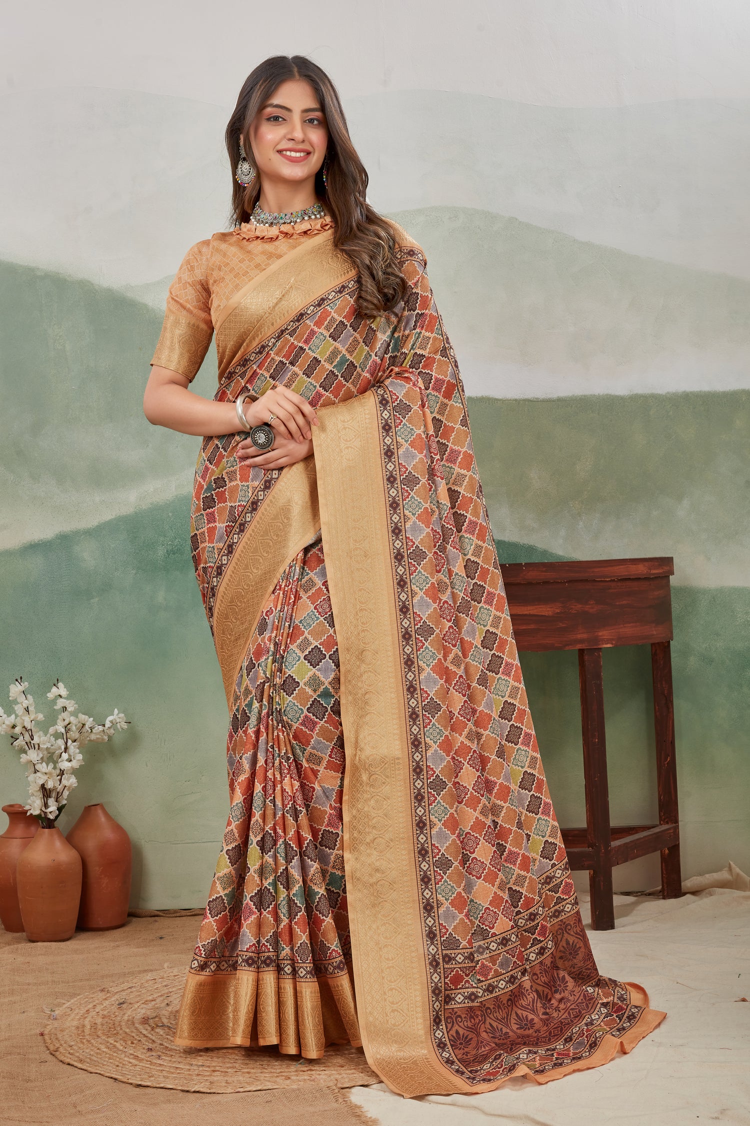 Where Art Meets Fabric: Digital Print Sarees with Khadi Borders