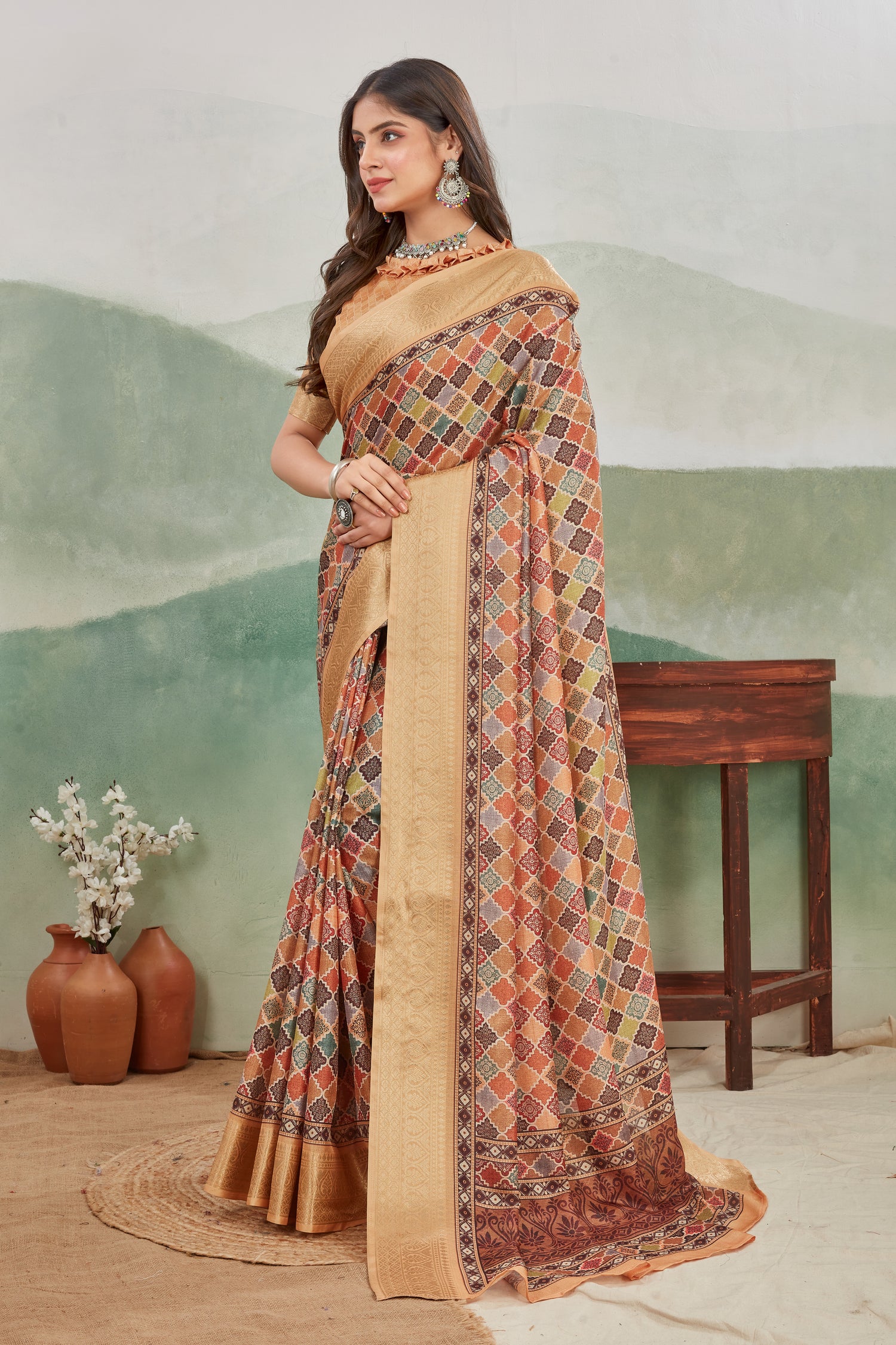 Where Art Meets Fabric: Digital Print Sarees with Khadi Borders