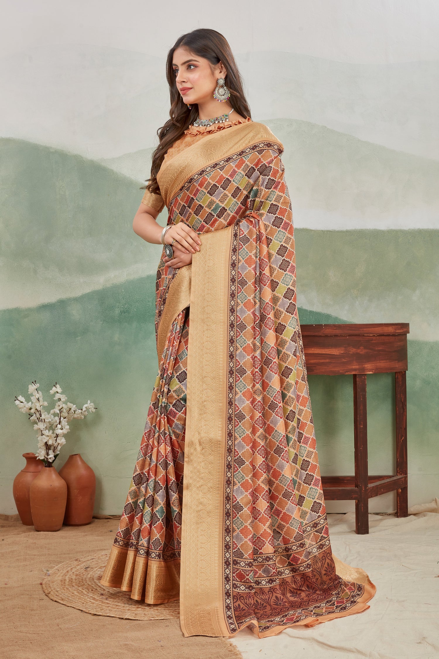 Boho Style Viscose Khadi Saree With Batik Digital Print
