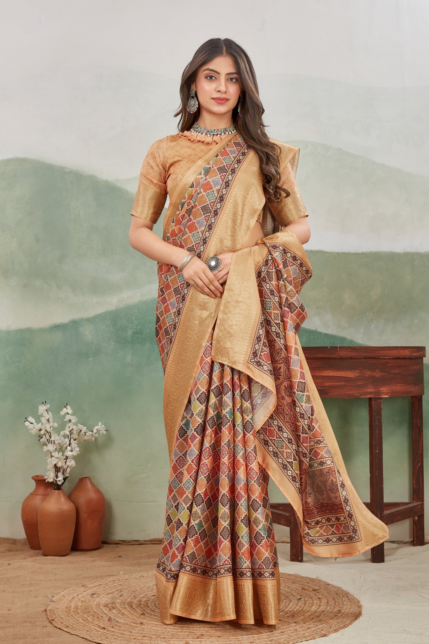 Boho Style Viscose Khadi Saree With Batik Digital Print