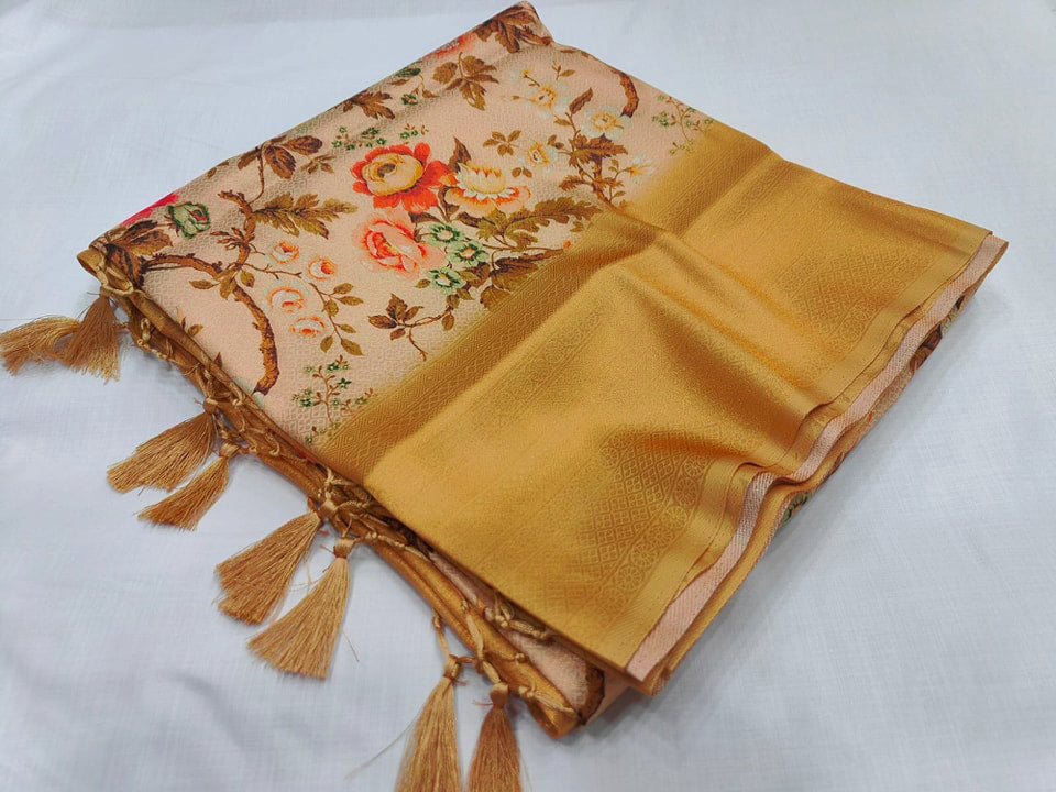 Classy Digital Print Saree In Traditional Soft Silk