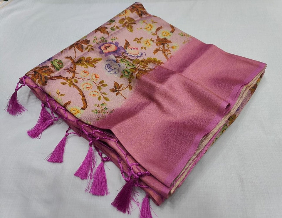 Glam Ethnic Wear Soft Silk Saree With Digital Art