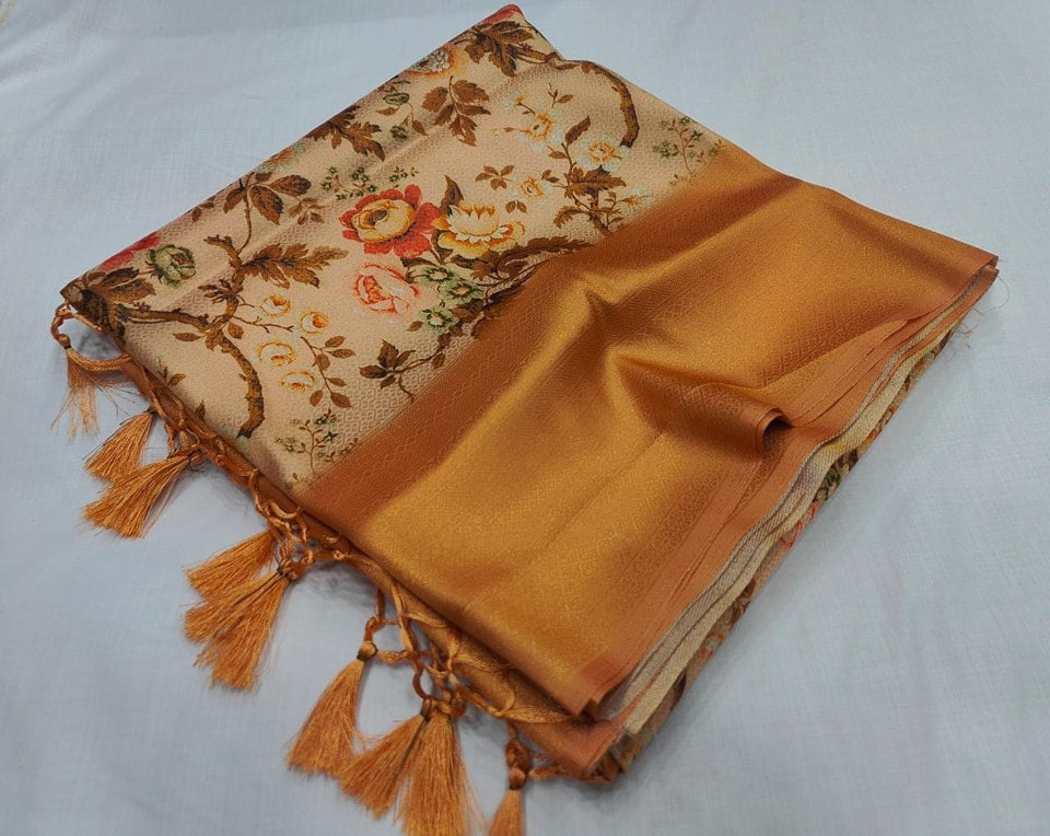 Ethnic Digital Print Saree In Smooth Soft Silk