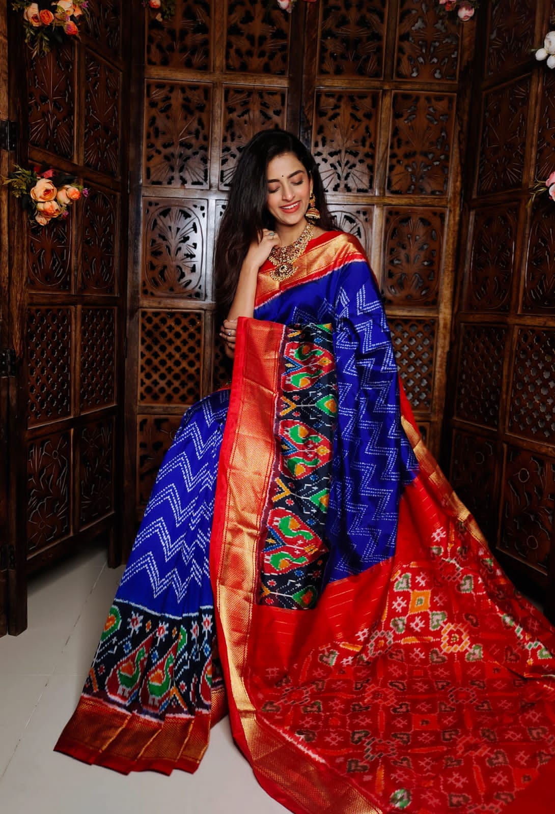 Classic Kanchi Soft Silk Saree With Modern Ikkat Digital Artwork
