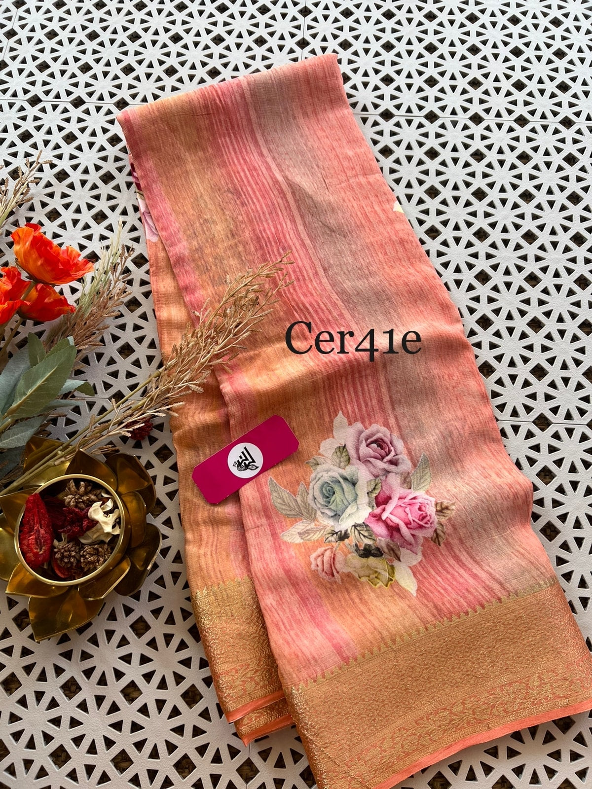 Smart Casual Pink Soft Silk Saree With Digital Print For Work And Home Wear