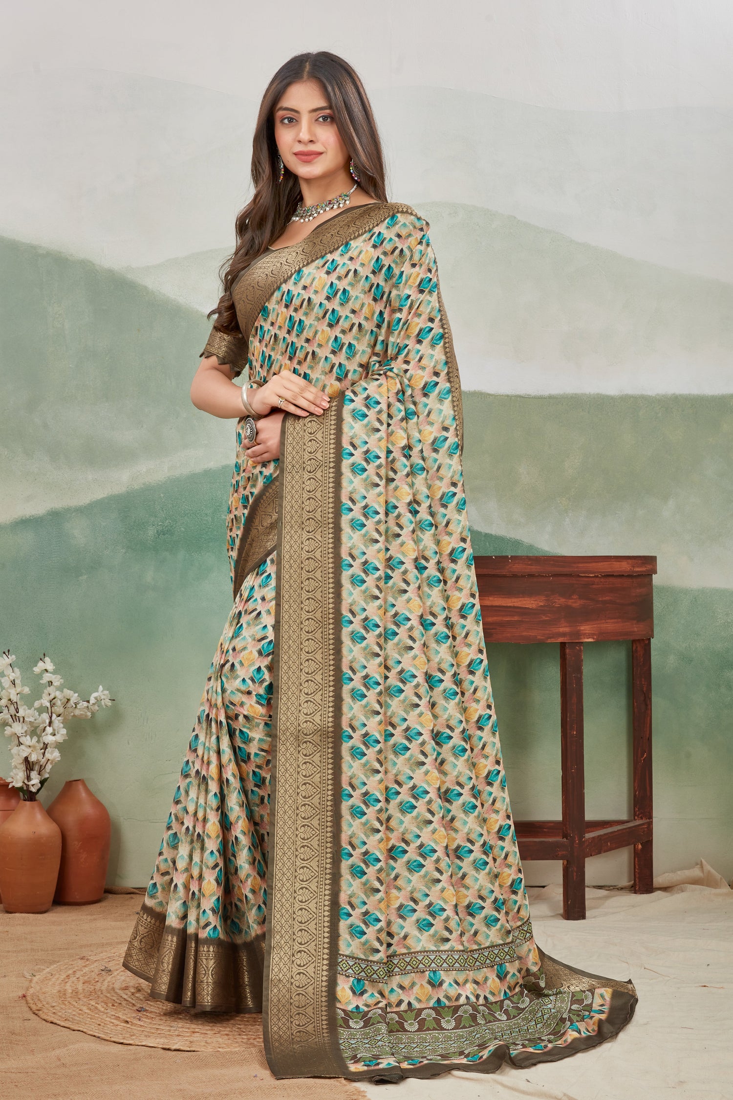 Soft Feel Viscose Khadi Saree With Ethnic Batik Prints