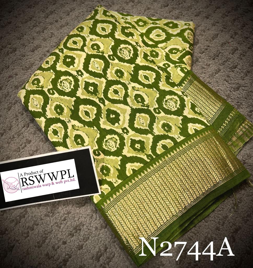 Authentic Green Assam Pattu Saree In Dola Silk With Digital Pattern