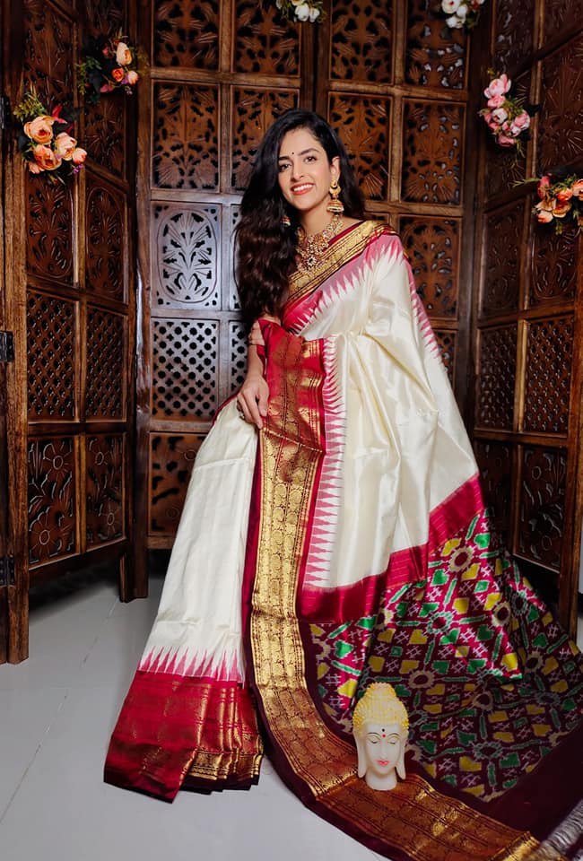 Designer Ikkat Digital Print Saree In Kanchi Soft Handloom Silk