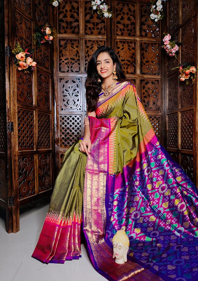 Elegant Kanchipuram Ikkat Saree In Soft Silk With Handloom Finish