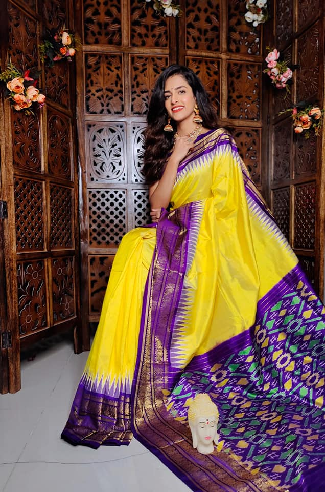 Designer Ikkat Digital Soft Silk Saree In Authentic Handloom Weave