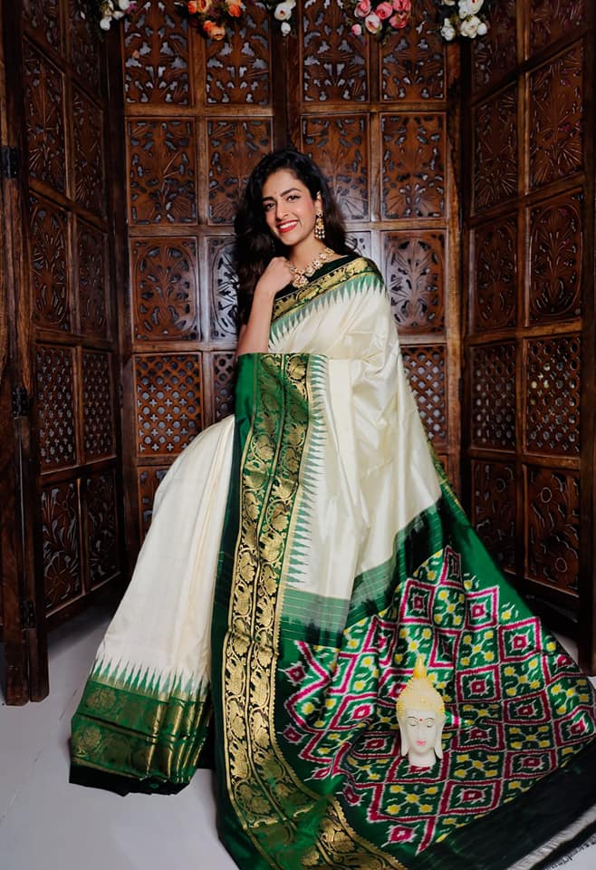 Festive Soft Silk Saree From Kanchipuram With Ikkat Digital Artwork