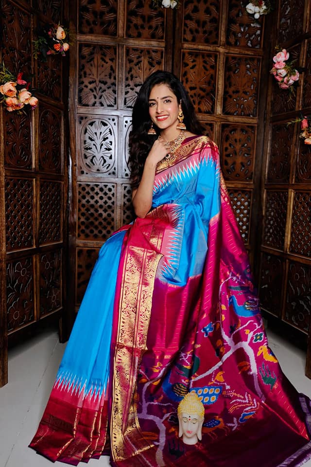 Digital Ikkat Art Saree In Soft Silk From Kanchi Handloom Looms