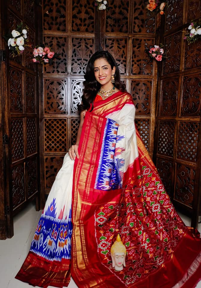 Soft Silk Saree With Bold Ikkat Digital Print Handwoven Elegance