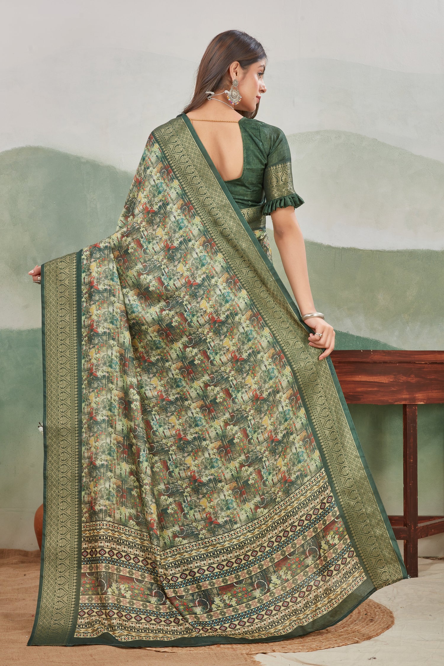 Everyday Wear Batik Print Saree In Viscose Khadi
