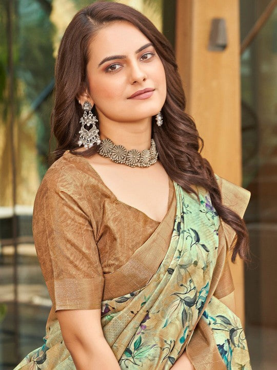 Graceful Brown Art Silk Saree Soft Pattu Print For Ceremonial Occasions