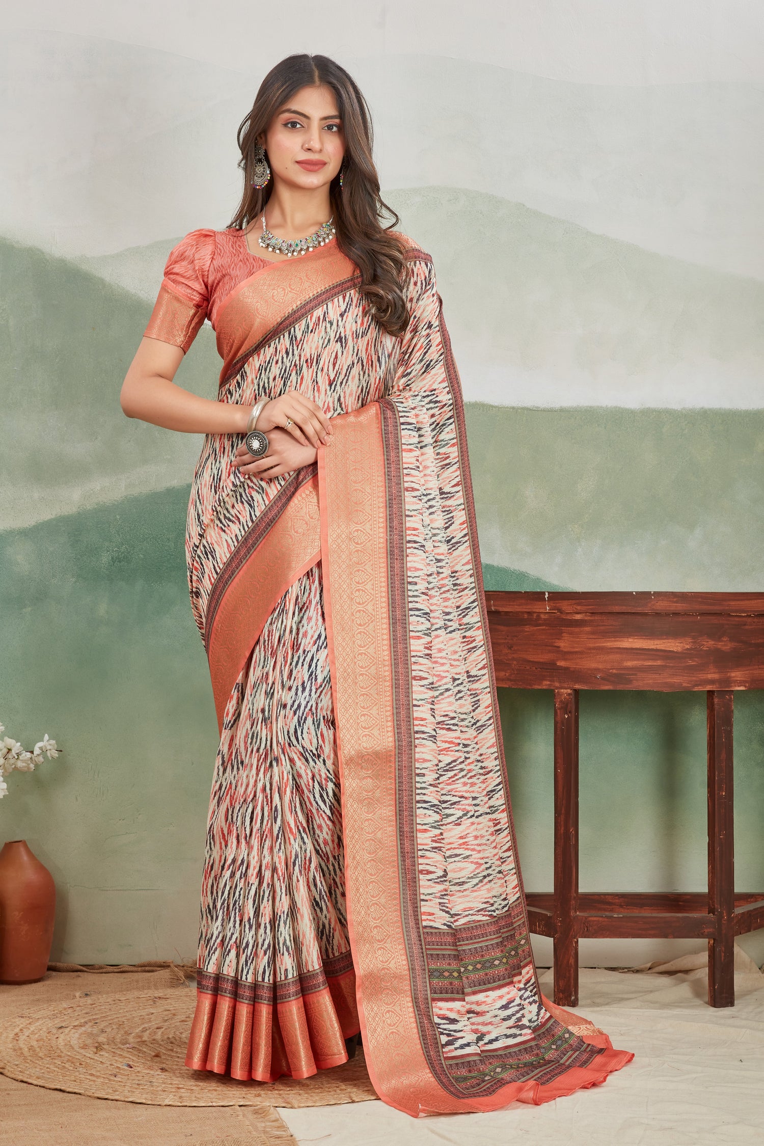 Cultural Wear Viscose Khadi Saree With Batik Digital Design