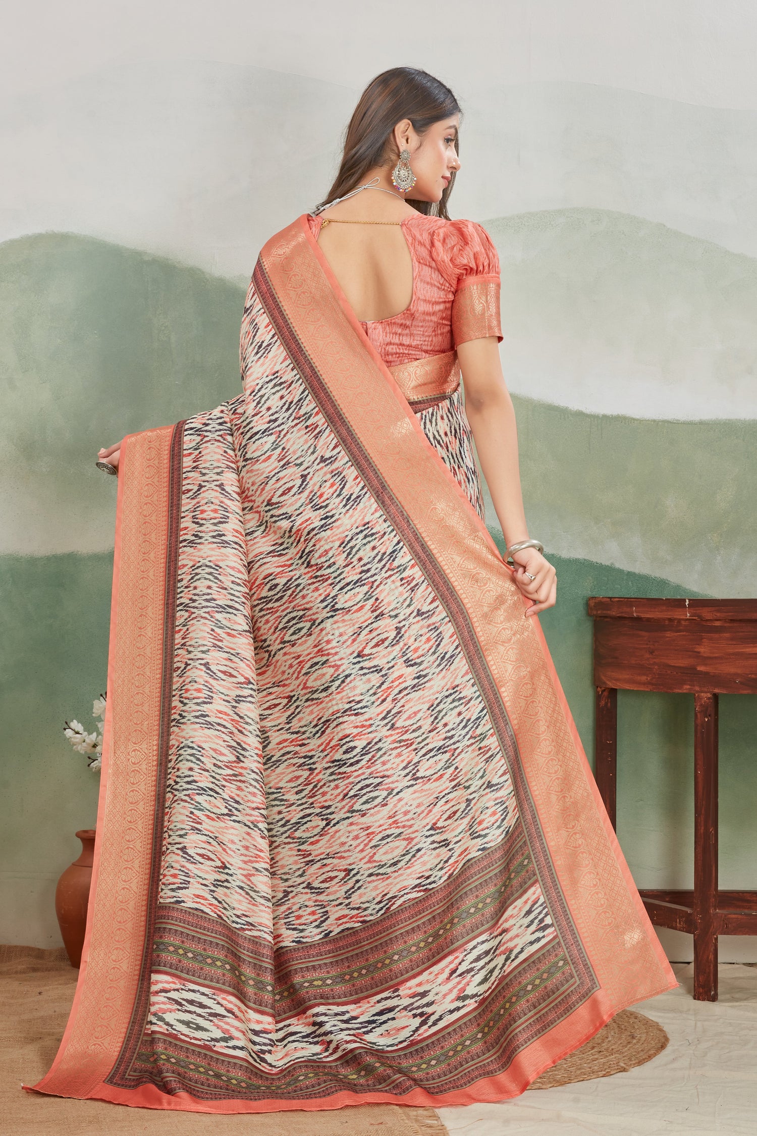 Cultural Wear Viscose Khadi Saree With Batik Digital Design