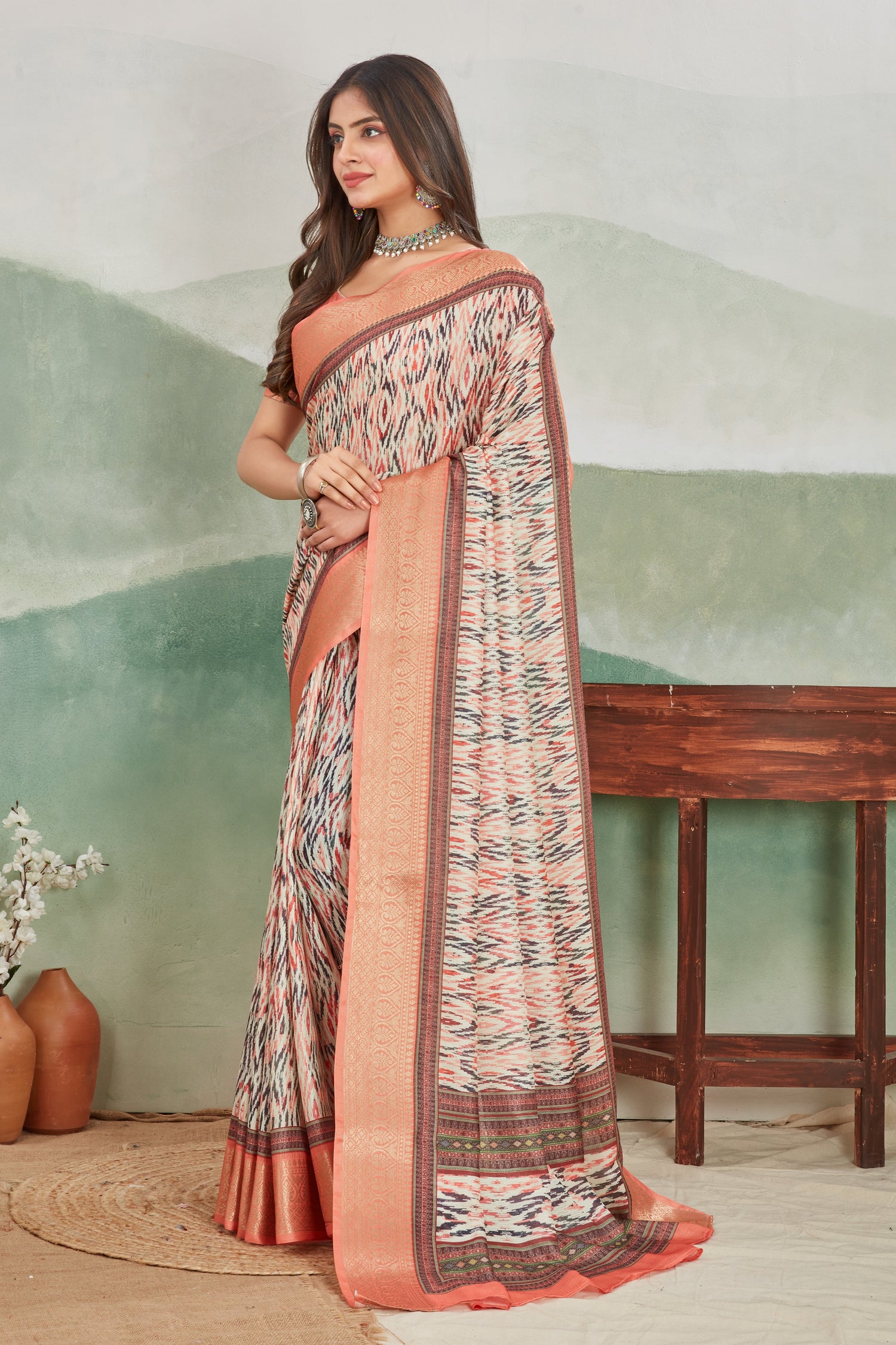 Cultural Wear Viscose Khadi Saree With Batik Digital Design
