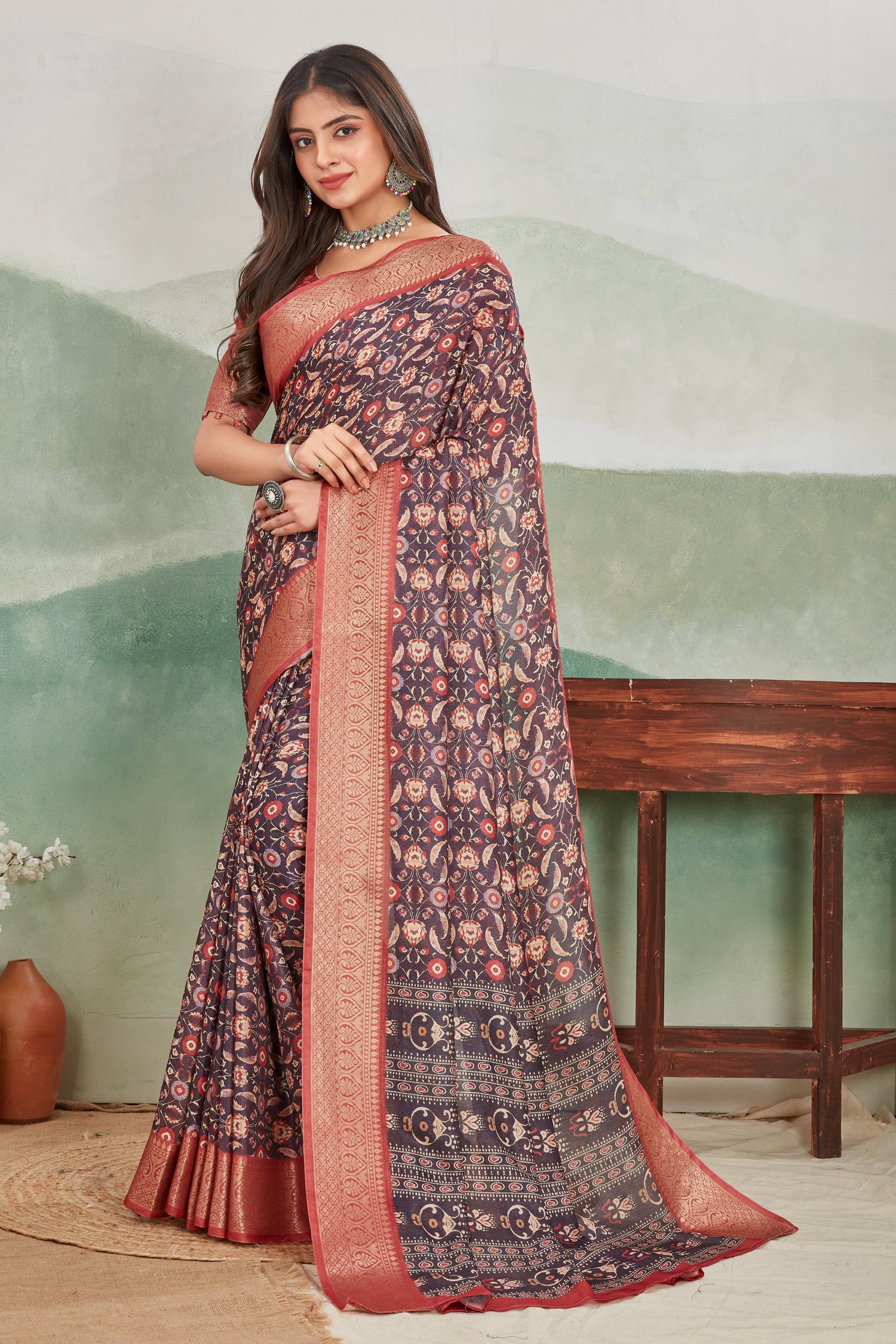 Minimalist Batik Style Digital Printed Viscose Saree