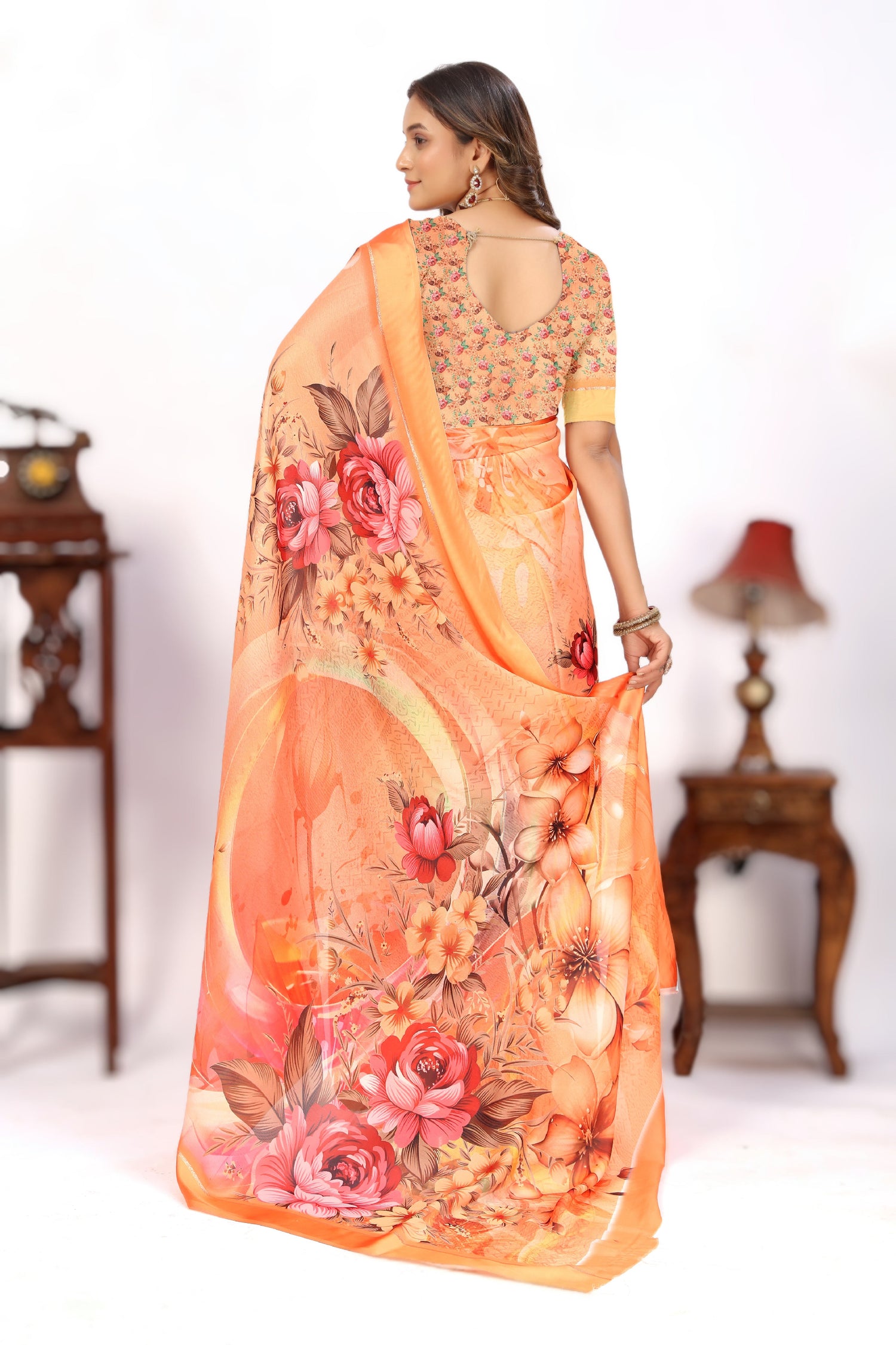 Graceful Printed Saree In Viscose Georgette Silk Fabric