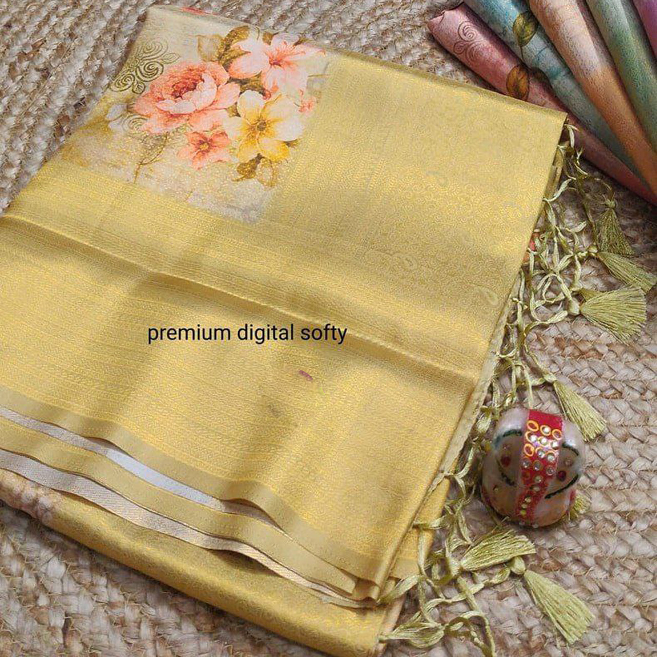 Yellow Fancy Blouse Saree Soft Silk Casual Drape With Digital Print