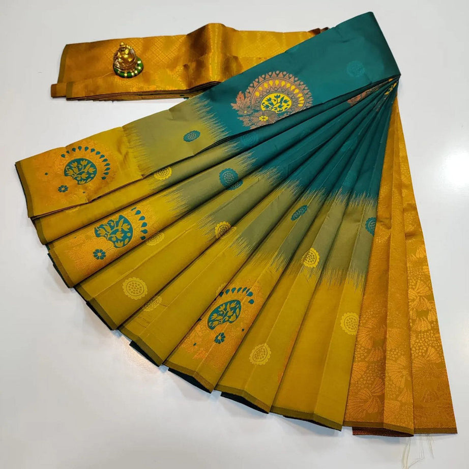 Attractive Teal Weaving Work Kubera Handloom Silk 3d Traditional Saree