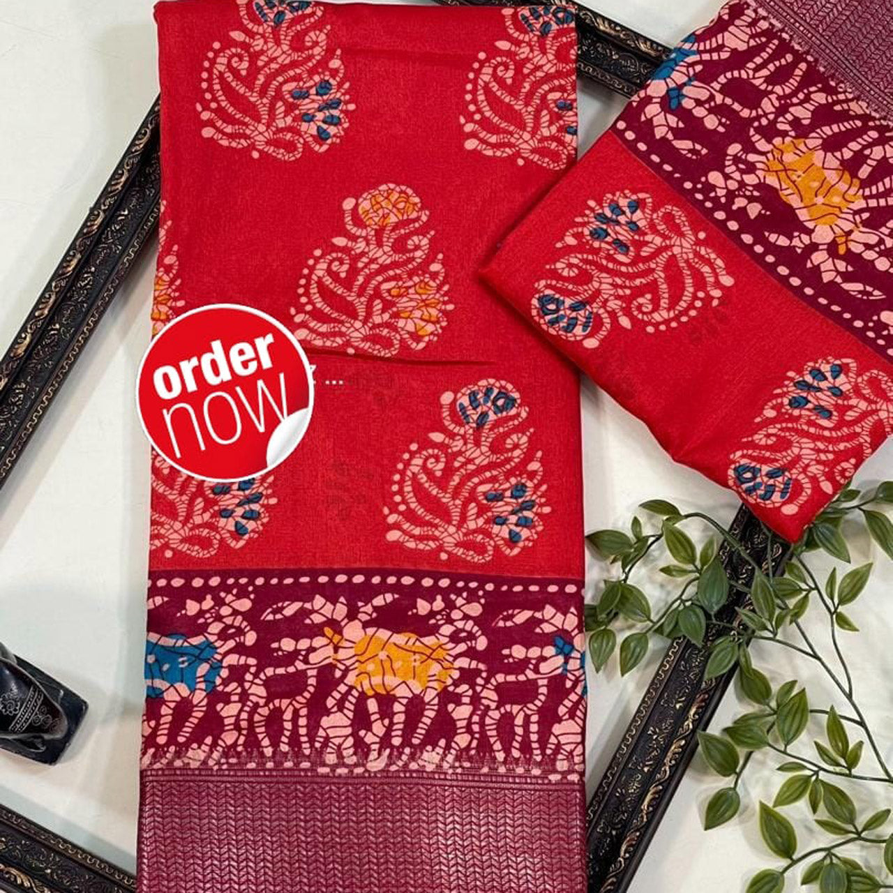 Modern Red Fancy Saree Silk Fabric With Eye Catching Digital Print
