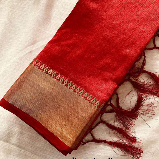 💕Red Handloom Silk Plain Saree💕