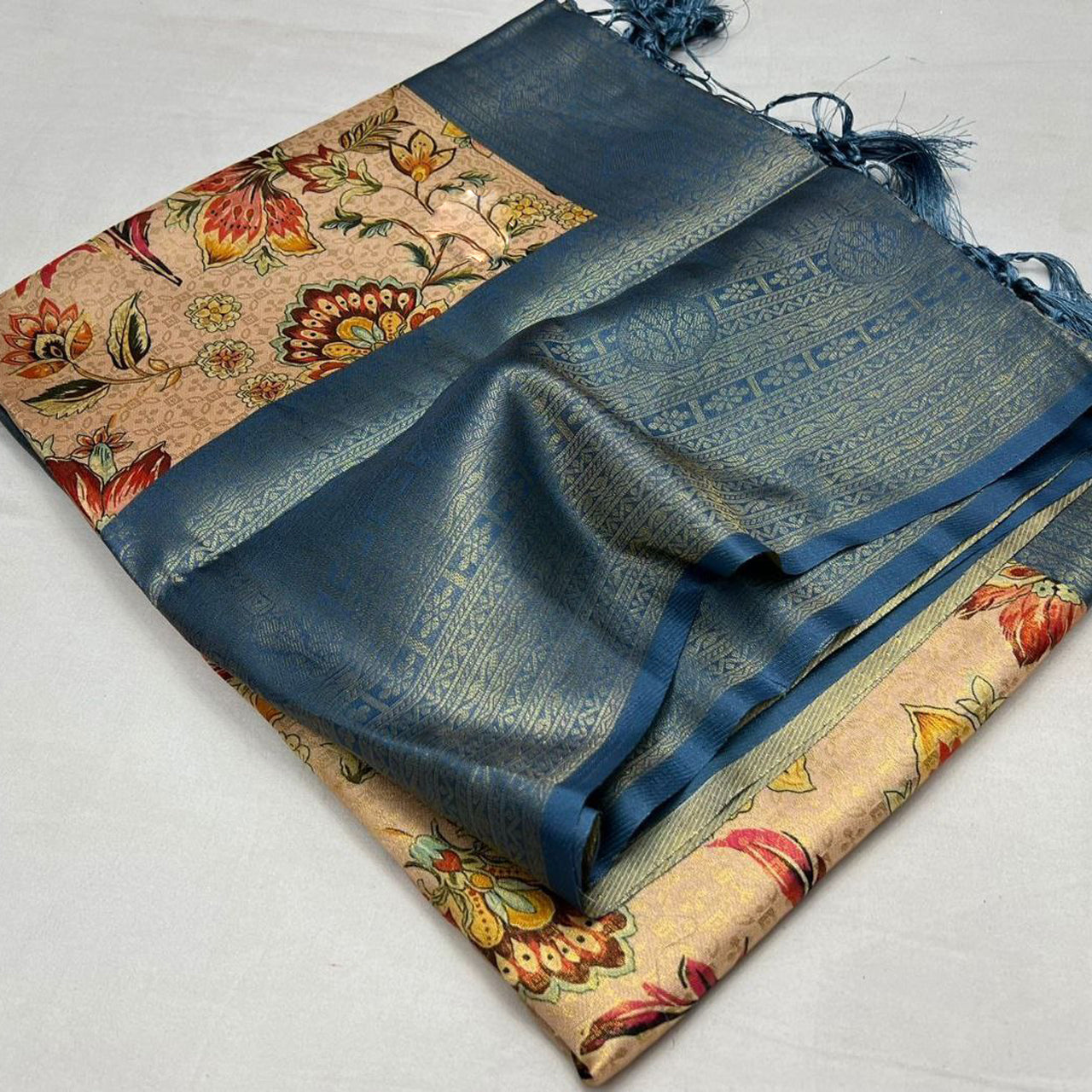 Sleek And Simple Beige Casual Saree In Soft Silk With Trendy Blouse