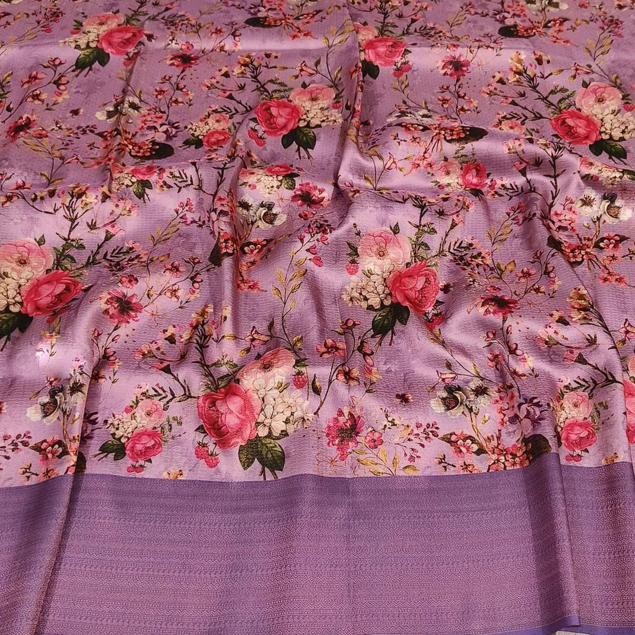 Chic Lavender Soft Silk Casual Saree With Vibrant Digital Prints