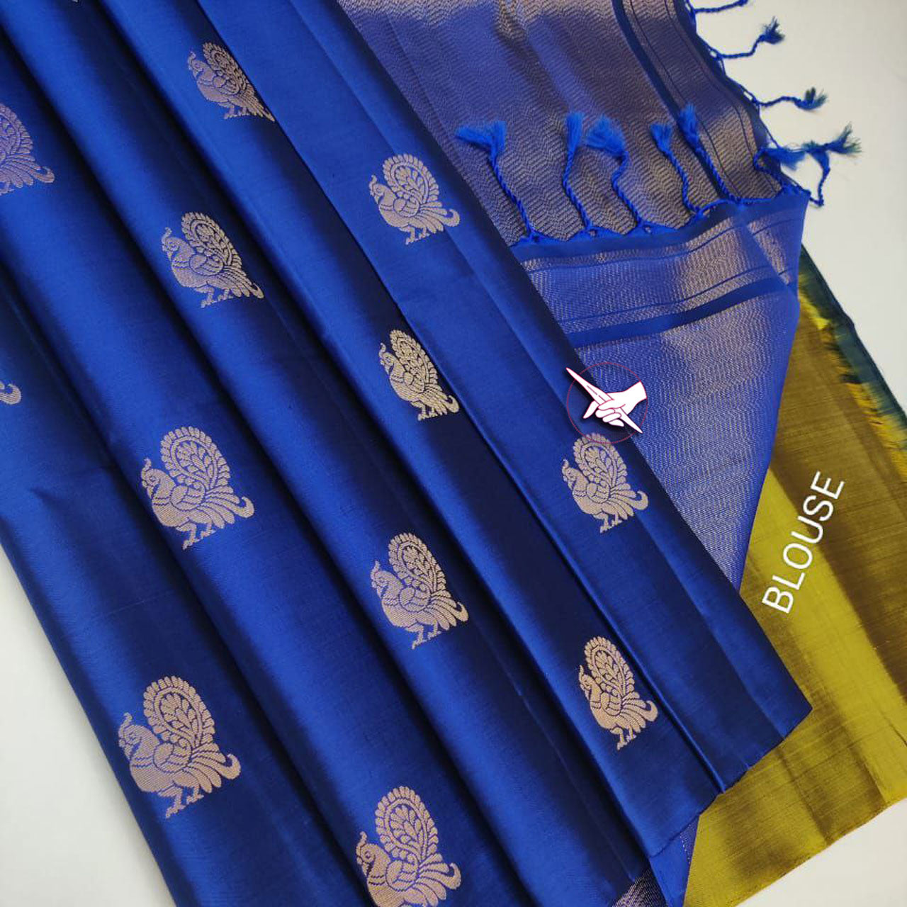 Luxurious Blue Silk Saree Kanchipuram Style With Butta And Zari Pallu