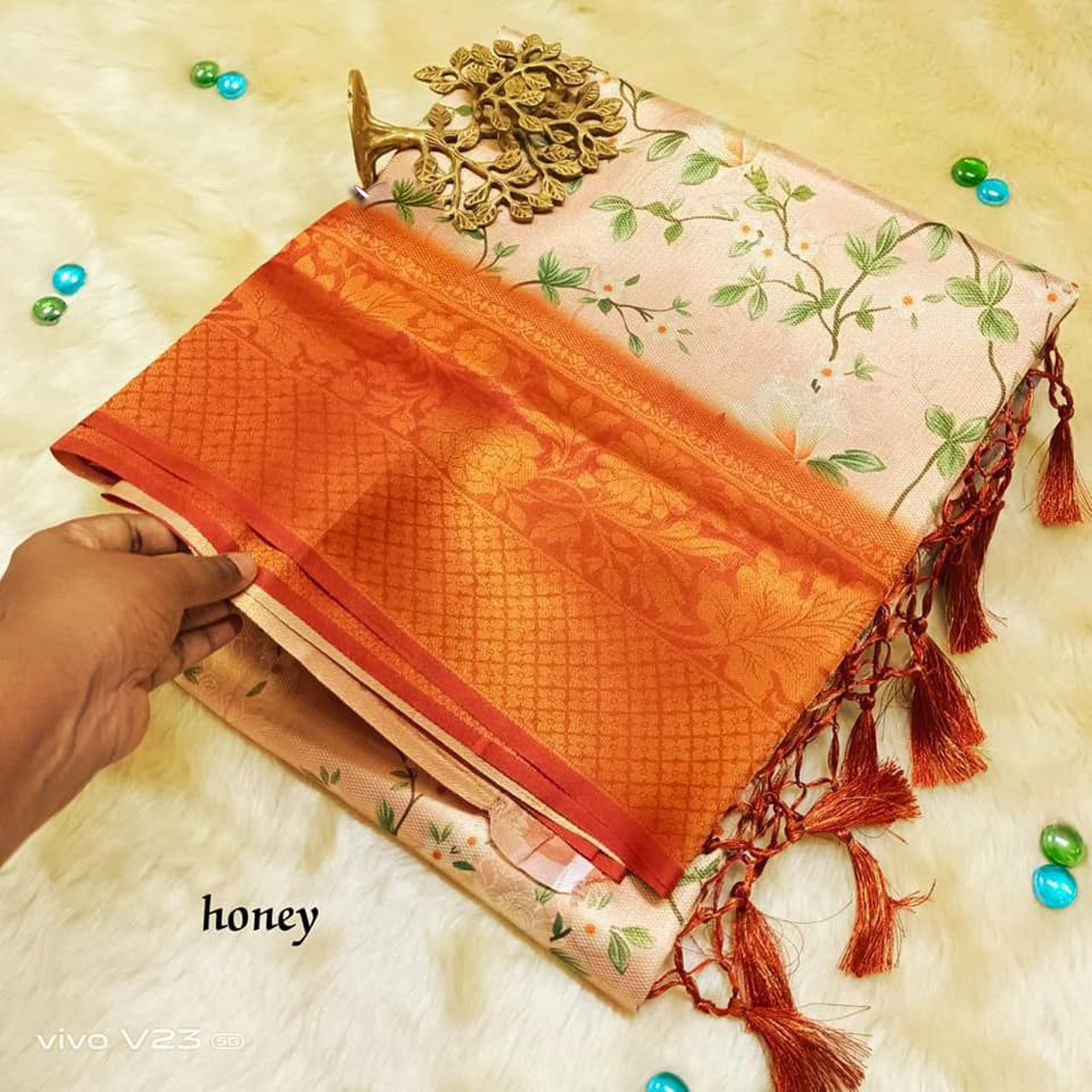 Understated Orange Saree Digital Soft Silk Print For Everyday Use