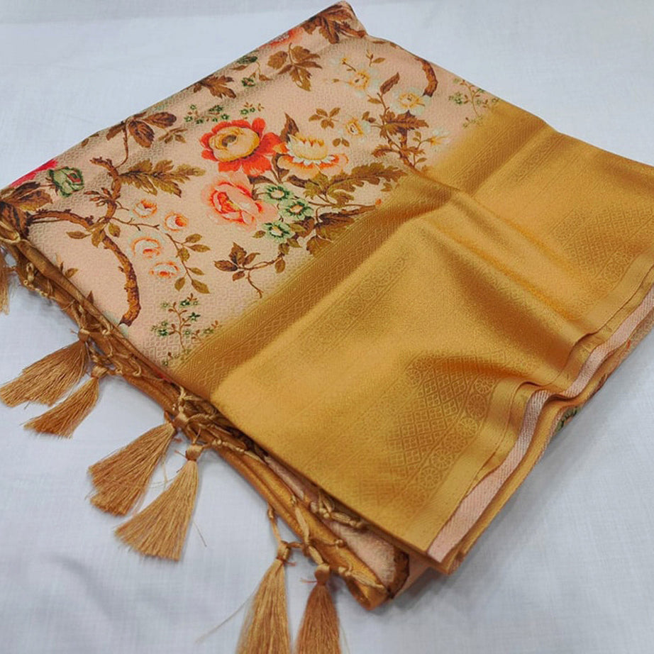 Golden Soft Silk Fancy Digital Printed Saree