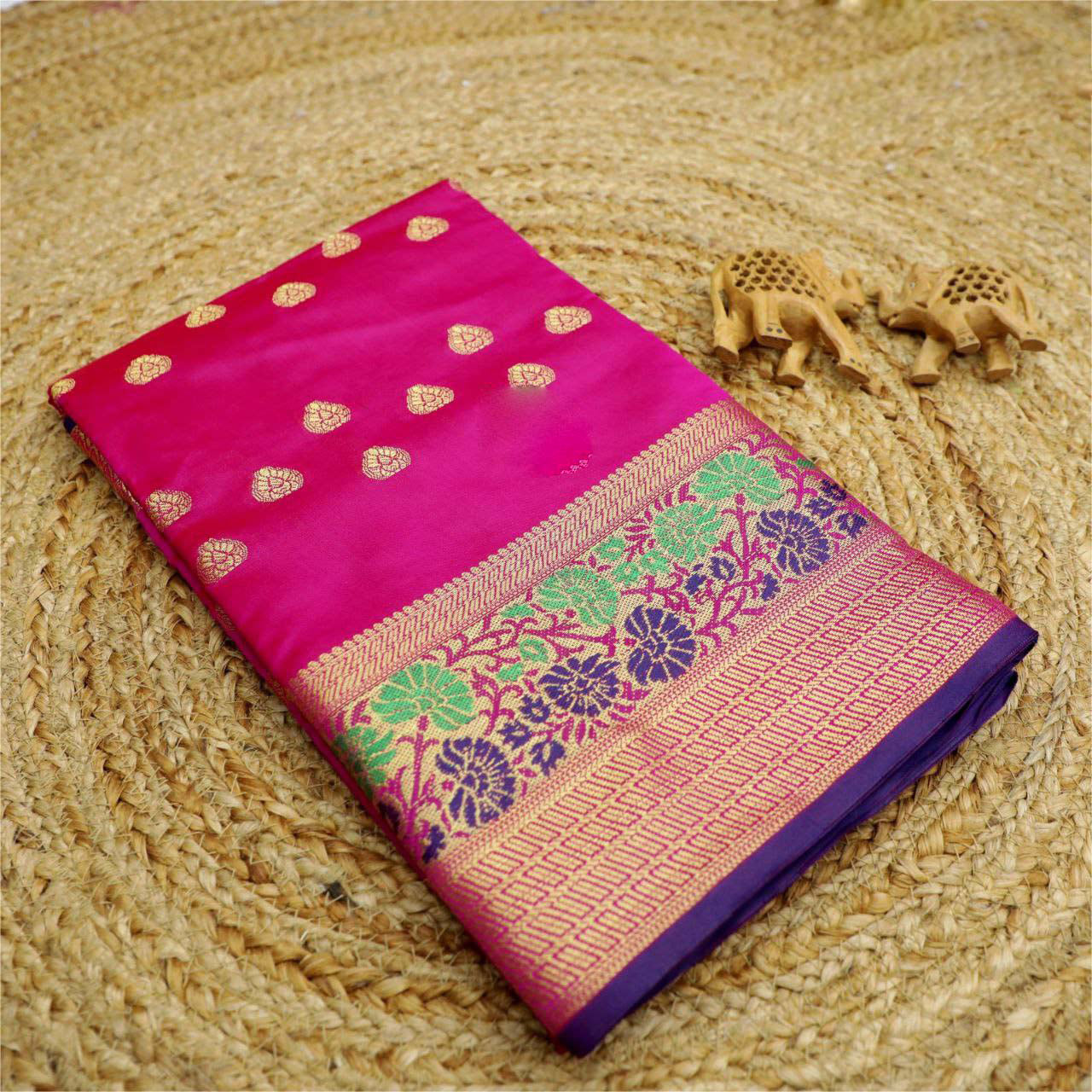 Elegant Sangeet Wear Saree Magenta Korvai Silk With Traditional Weaving Work