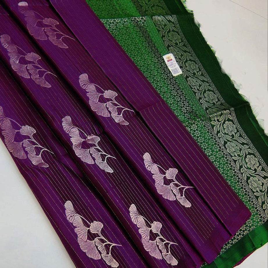 Purple Premium Quality Silk Pure Gold And Silver Zari Big Meena Work Saree