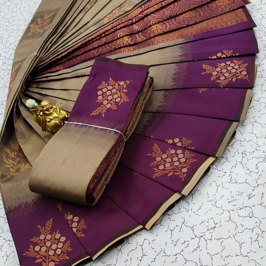 Kubera Handloom Silk 3D Weaving Work Saree In Dark Beige Color