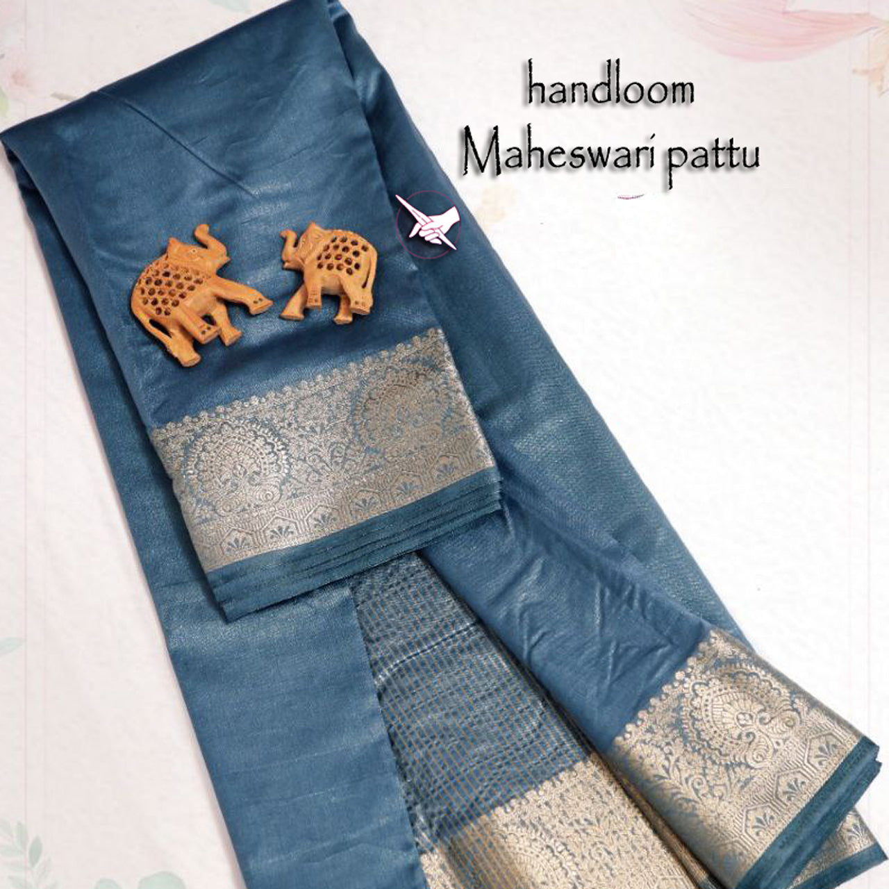Festive Wear Maheshwari Silk Saree Grey Plain Tissue With Zari Highlights
