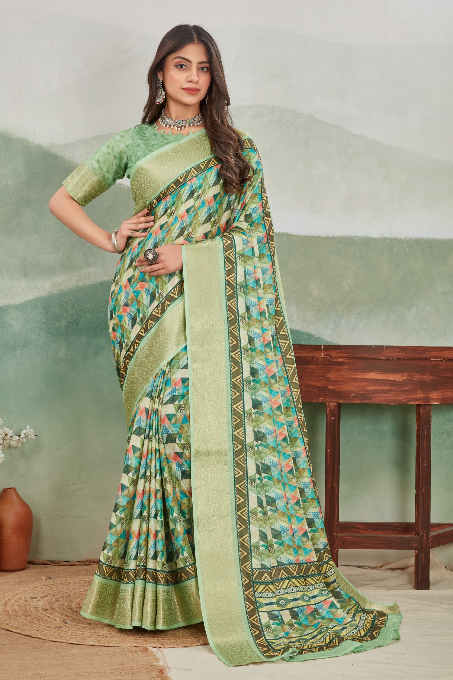 Vibrant Viscose Khadi Saree With Digital Batik Artwork