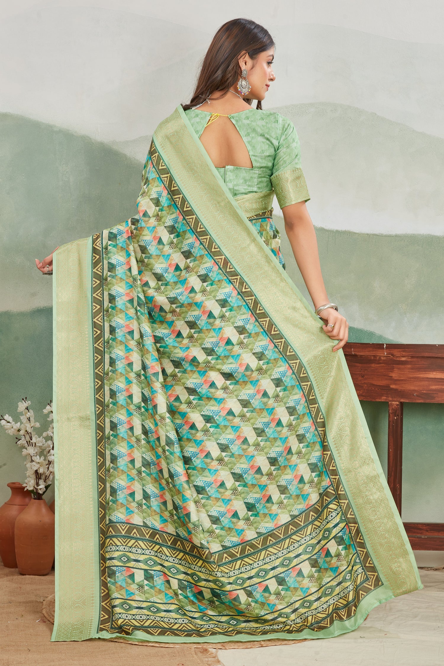 Vibrant Viscose Khadi Saree With Digital Batik Artwork