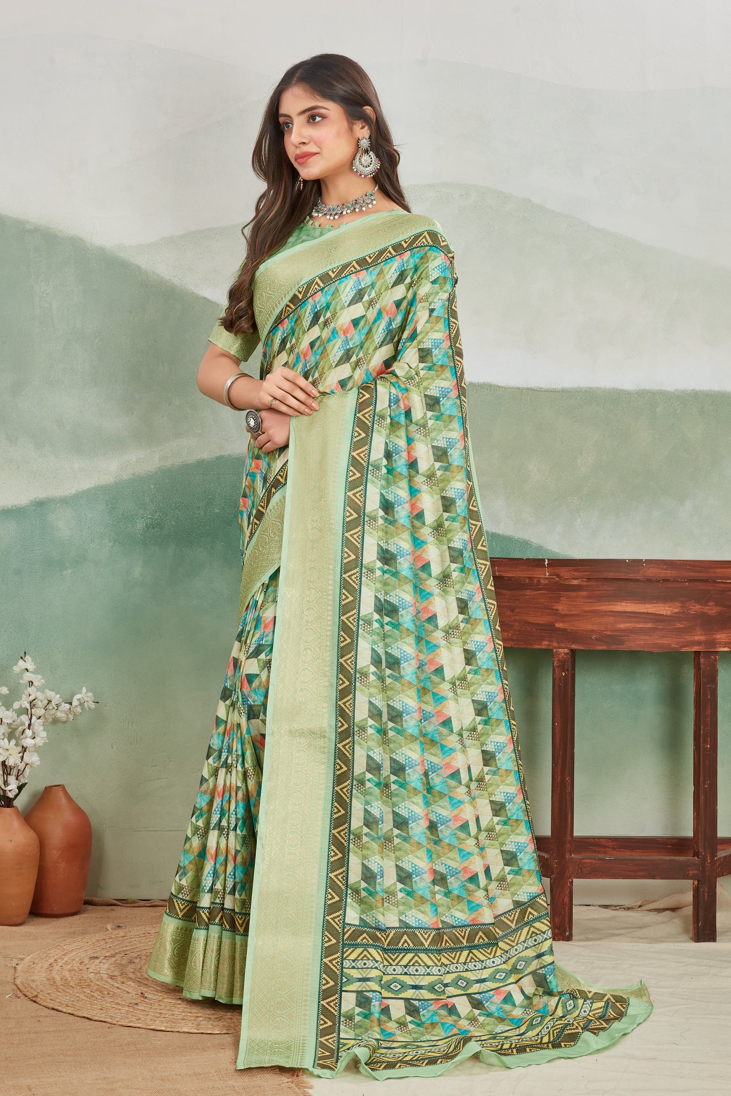 Vibrant Viscose Khadi Saree With Digital Batik Artwork